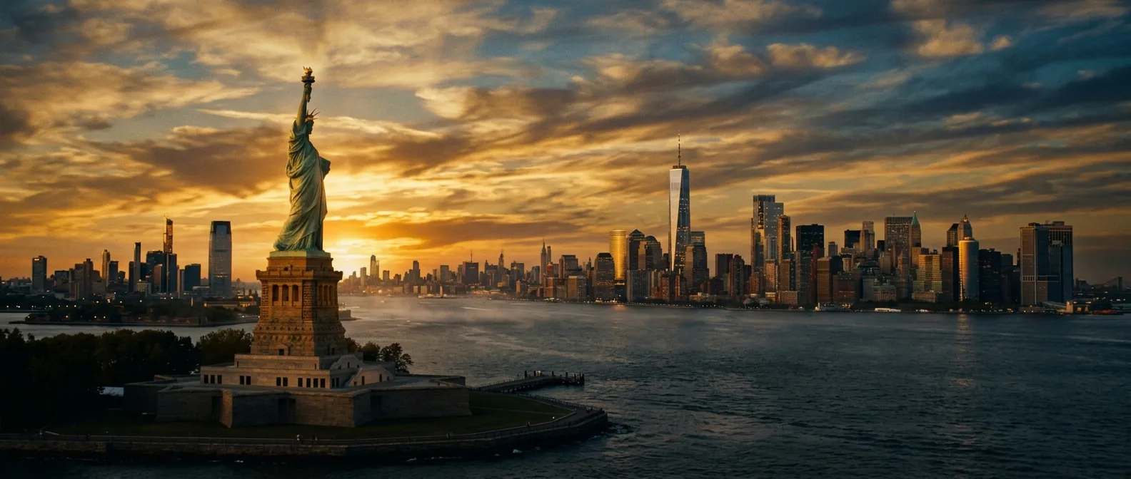 Estatua de la Libertad y skyline de Nueva York
